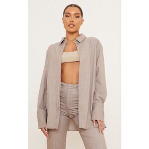 PrettyLittleThing Women's Camel Oversized Button Up‎ Shirt Size 8 NWT